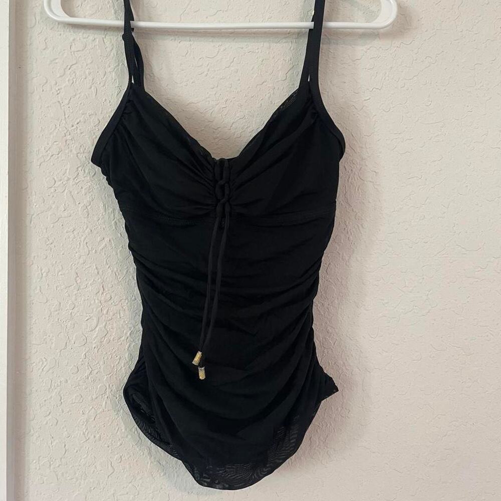 Lauren Ralph Lauren Black Ruched Tankini Top Blouse Size 10